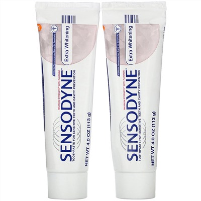 Sensodyne, Extra Whitening Toothpaste with Fluoride, Twin Pack, 2 Tubes, 4 oz (113 g) Each