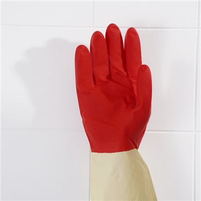 Перчатки хозяйственные плотные Доляна, латекс, размер L, 50 г, цвет красный
