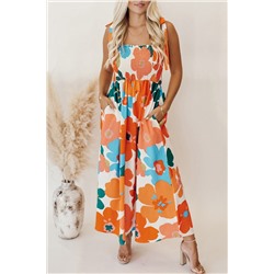 Orange Floral Self Tied Straps Smocked Bust Maxi Dress