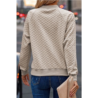 Beige Solid Textured Raglan Sleeve Pullover Sweatshirt