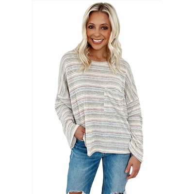 Multicolour Striped Drop Shoulder Loose Long Sleeve Knit Top