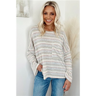 Multicolour Striped Drop Shoulder Loose Long Sleeve Knit Top