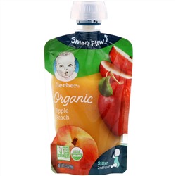 Gerber, Smart Flow, Органическое детское питание, яблоки и летние персики, 99 г (3,5 унции)