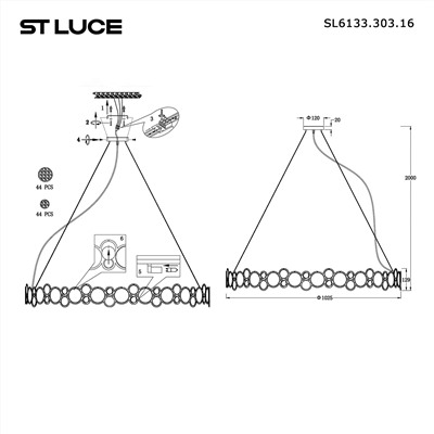 SL6133.303.16 Светильник подвесной ST-Luce Латунь/Прозрачный G9 16*5W 4000K