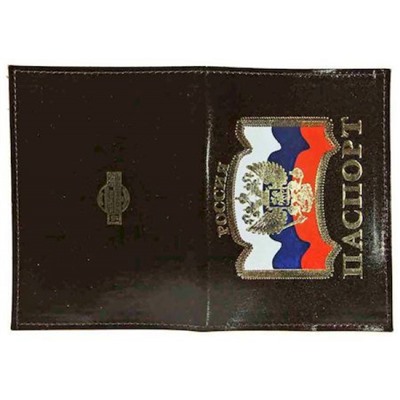 Обложка для паспорта натуральная кожа лакированной "ПАСПОРТ-ГЕРБ-ФЛАГ" бордо, тисн. 3-х цветное 1,13-209 ПОЛИГРАФДРУГ