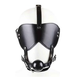 Черная маска-шоры с регулируемыми ремешками и кляпом-шариком