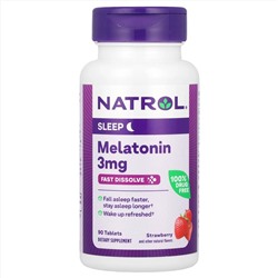 Natrol, Мелатонин, быстрорастворимые, клубника, 3 мг, 90 таблеток