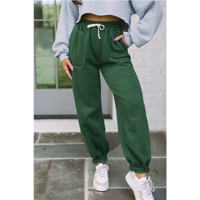 Mist Green Drawstring Waist Casual Jogger Pants