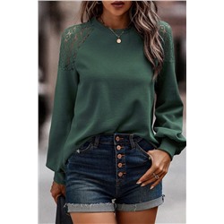 Green Lace Long Sleeve Textured Pullover