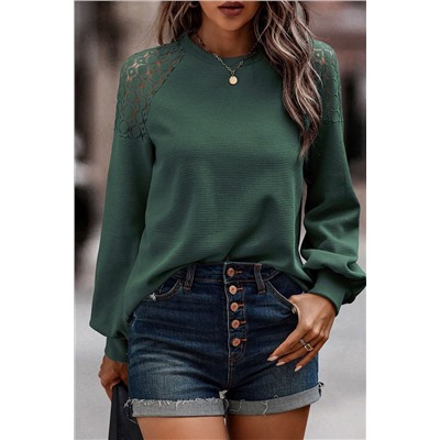 Green Lace Long Sleeve Textured Pullover