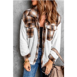 Brown Plaid Patchwork Buttoned Pocket Sherpa Jacket