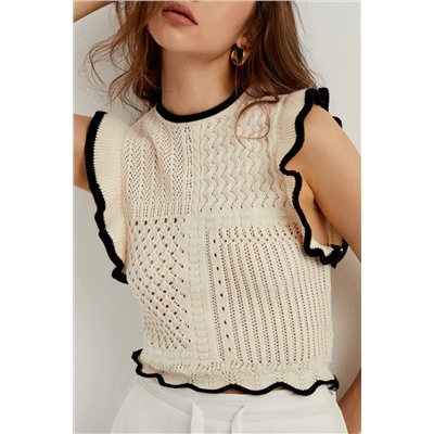 Apricot Crochet Eyelet Flounce Tank Top