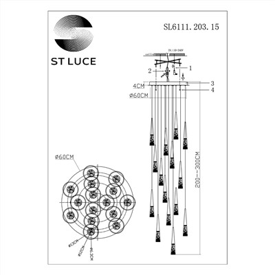 SL6111.203.15 Люстра подвесная ST-Luce Золотистый/Прозрачный LED 15*3W 3000K