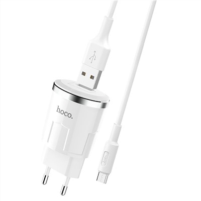 Адаптер Сетевой с кабелем Hoco C37A (повр. уп.) USB 2,4A/10W (USB/Micro USB) (white)