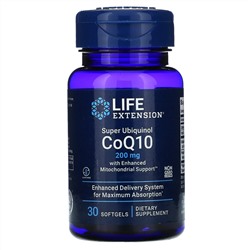 Life Extension, Super Ubiquinol CoQ10 с улучшенной поддержкой митохондрий, 200 мг, 30 гелевых капсул