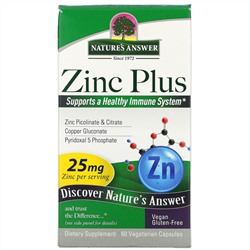Nature's Answer, комплекс «Цинк Плюс», 25 мг, 60 вегетарианских капсул