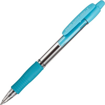 Ручка шариковая автоматическая PILOT Super Grip, резиновый упор, 0.7 мм, масляная основа, стержень синий, корпус голубой