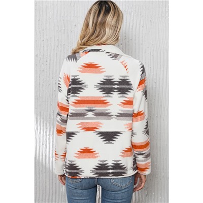 Multicolour Aztec Fleece Patchwork Snap Button Jacket