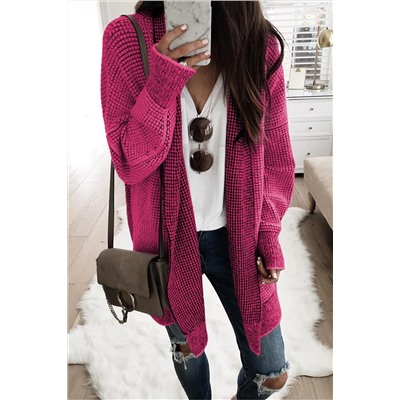 Rose Plaid Knitted Long Open Front Cardigan