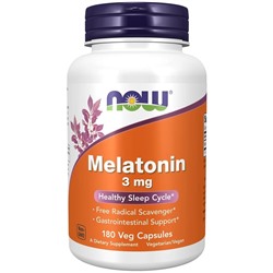 NOW, Мелатонин 3 mg. - 180 Растительная капсула