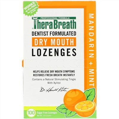 TheraBreath, Пастилки против сухости во рту, мандарин и мята, 100 пастилок в обертке, 165 г