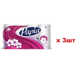 Papia Туалетная бумага 3-х слойная 8шт Балтийский цветок 3шт