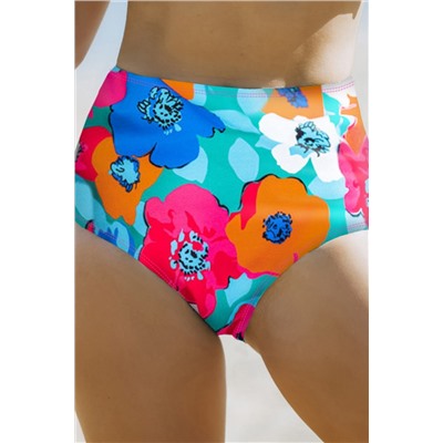 Rose Red Floral Print High Waist Bikini Bottoms