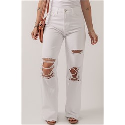 Bright White Heavy Distressed Straight Leg Jeans