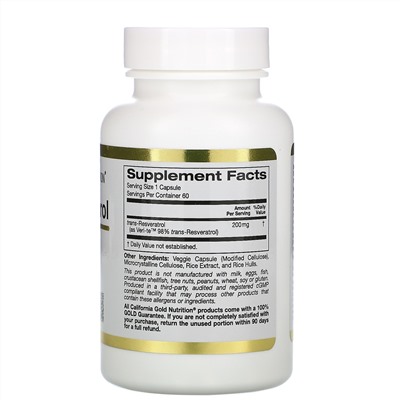 California Gold Nutrition, транс-ресвератрол, итальянского происхождения, 200 мг, 60 растительных капсул