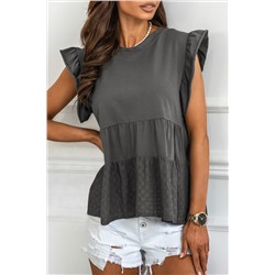 Gray Broderie Anglaise Flutter Blouse