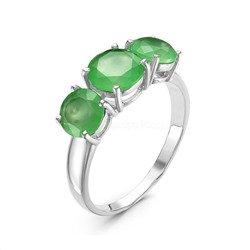 Кольцо из серебра с пл.кварцем цв.зеленый агат родированное