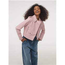 Укороченная куртка-косуха с эффектом кожи розовый