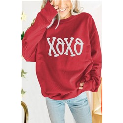 Racing Red Aphabet Chenille Embroidered Pullover Sweatshirt