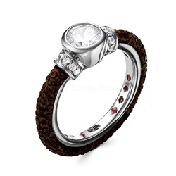 Кольцо из серебра с кожей ската, эмалью, ювелирным стеклом и кубическим цирконием родированное 925 пробы ZR7332-1