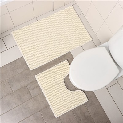 Набор ковриков для ванной и туалета Доляна «Букли», 2 шт, 40×50, 50×80 см, цвет молочный