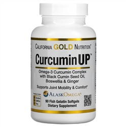 California Gold Nutrition, CurcuminUP, комплекс с омега-3 и куркумином, подвижность  и комфорт суставов, 90 капсул из рыбьего желатина