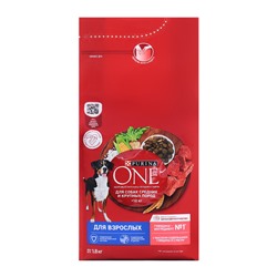 Сухой корм Purinа One medium/maxi для взрослых собак, говядина/рис, 1,8 кг