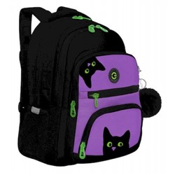 Рюкзак школьный RG-362-4/2 "Коты" черный - лаванда 30х39х20 см GRIZZLY