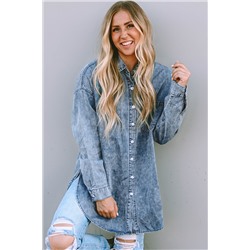 Sky Blue Vintage Washed Chest Pocket Denim Shirt