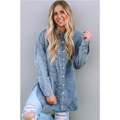 Sky Blue Vintage Washed Chest Pocket Denim Shirt