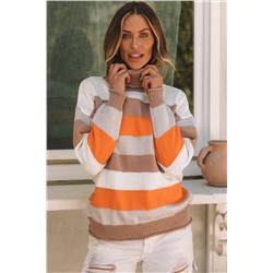 Multicolor Color Block Striped Knitted Drop Shoulder Turtleneck Sweater