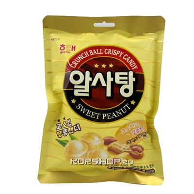 Леденцовая карамель со вкусом сладкого арахиса Crunch Ball Crispy Candy Haitai, Корея, 126 г Акция