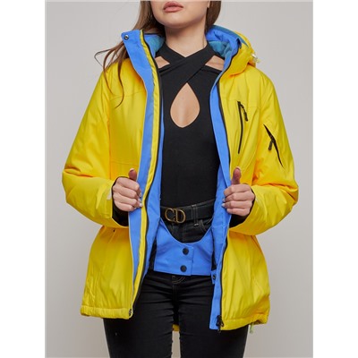 Горнолыжная куртка женская зимняя желтого цвета 05J