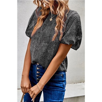 Black Cheetah Short Puff Sleeve Blouse