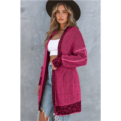 Rose Plaid Knitted Long Open Front Cardigan