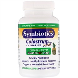 Symbiotics, Colostrum Plus, симбиотики из молозива, со вкусом ананаса, 120 жевательных таблеток