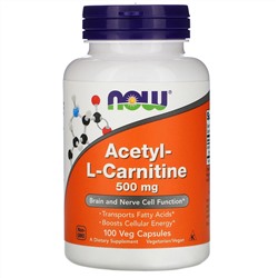 Now Foods, Ацетил-L-карнитин, 500 мг, 100 растительных капсул