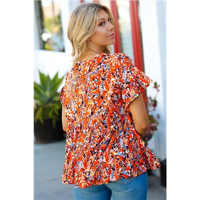 Orange Floral Printed Ruffle Sleeve Curvy Babydoll Blouse