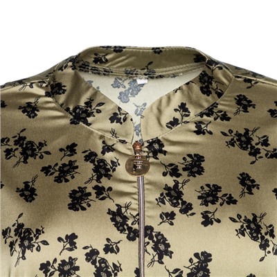 Костюм женский (туника и брюки), цвет хаки/черный, принт цветы, размер 54