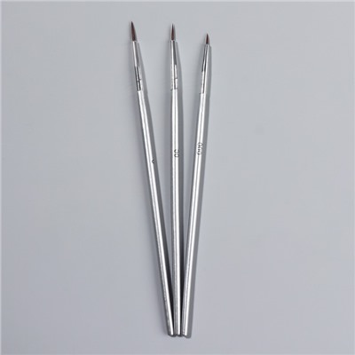 Набор кистей для дизайна ногтей, 3 шт, 16,5 см, в PVC - тубе, цвет серебристый